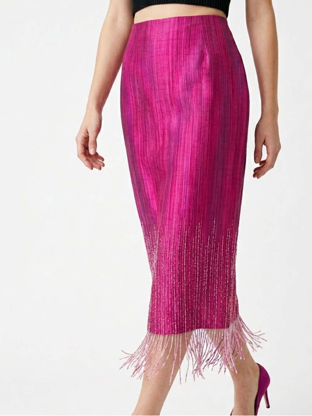 Muse silk skirt with fringe